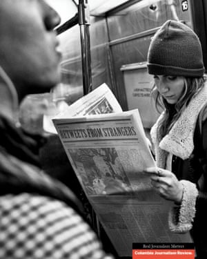 Retweets de extraños. Creado para Columbia Journalism Review por TBWA / Chiat / Day. Usado con permiso de CJR.