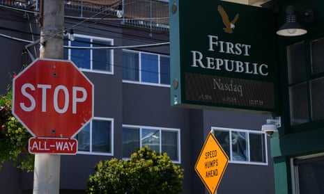 First Republic bank branch next to a red stop sign