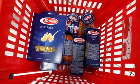 pasta in supermarket basket