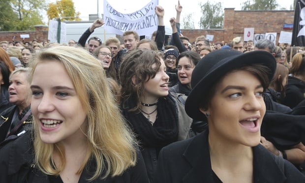 Pro-choice protesters in Warsaw on 3 October 2016