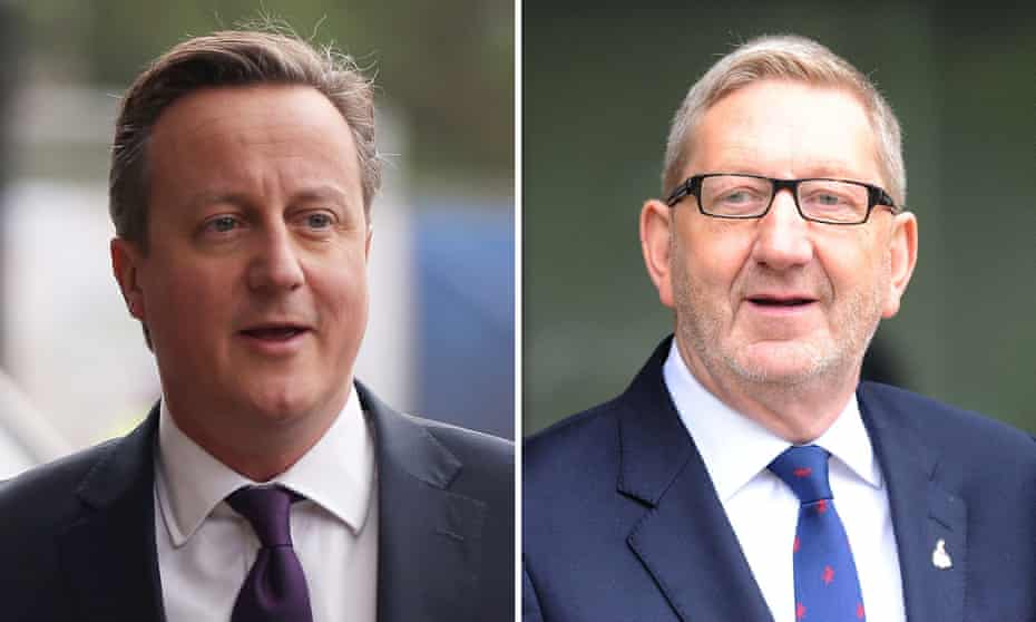 The UK prime minister, David Cameron, and Len McCluskey, leader of the trade union, Unite.