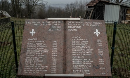A marble monument with the names of 38 people who were taken from the small hamlet of Carakovo on the night of 25 July 1992 and killed. Many remain missing.