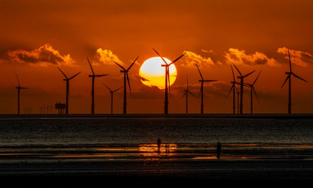 The Burbo Bank windfarm seen from Crosby Beach on Merseyside in north-west England 