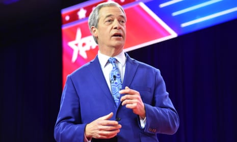 Nigel Farage delivers remarks at the Conservative Political Action Conference in National Harbor, Maryland, United States.