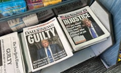Newspapers with the headlines 'Guilty' and 'Injustice' on display at a bodega in Brooklyn. Photograph: AP Photo/Ruth Brown
