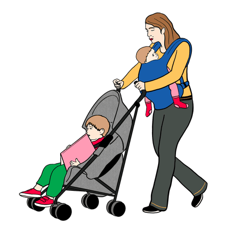 Illustration of a mother with two children