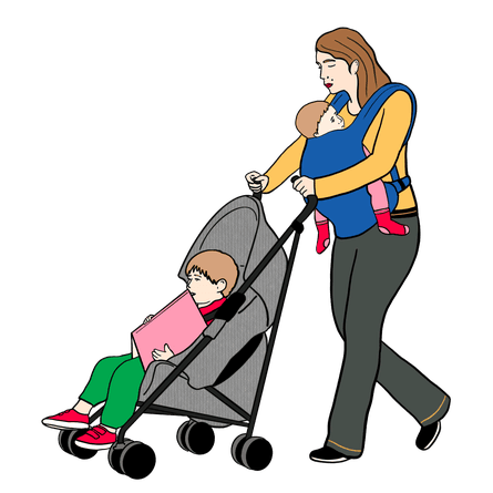 Illustration of mother with two children