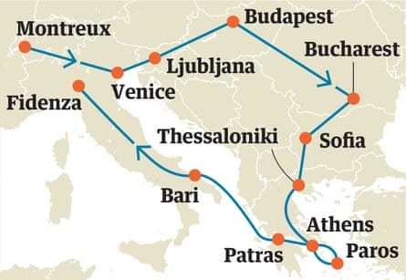 Map of the writer’s second Interrail route.