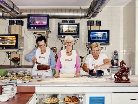 Three female bakers at work in the kitchen