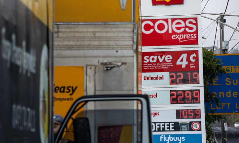 Fuel prices are listed on a fuel price board at a petrol station in Melbourne, Monday, March 14, 2022