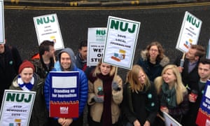 NUJ strikers outside Newsquest offices in south London.