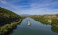 Aerial view of river cruise ship MS Bijou du Rhone (nicko cruises) on the Rhone, Reventin-Vaugris, Isere, Auvergne-Rhone-Alpes, France, Europe<br>2RBKN7P Aerial view of river cruise ship MS Bijou du Rhone (nicko cruises) on the Rhone, Reventin-Vaugris, Isere, Auvergne-Rhone-Alpes, France, Europe