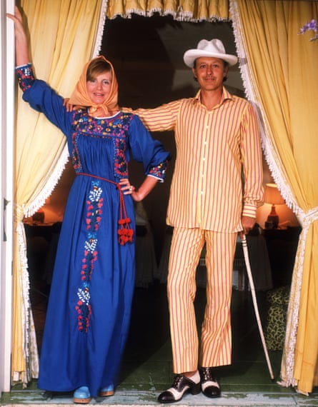 With her husband Colin Tennant, Baron Glenconner, in Mustique, 1973.