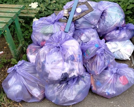 Bags of collected rubbish.