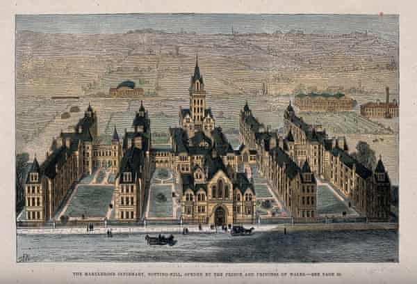 An engraving of the St Marylebone Infirmary when it opened in 1881.
