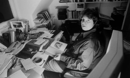AS Byatt working in her study at home.