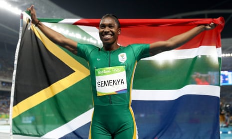Caster Semenya celebrates his gold medal run