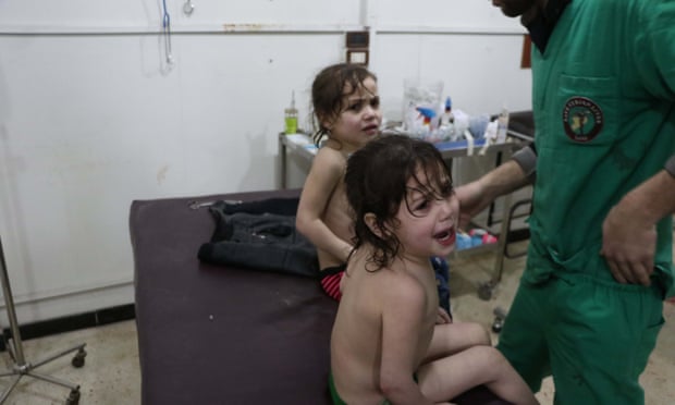 Children being trea in eastern Ghouta, Syria, after the recent gas attack.