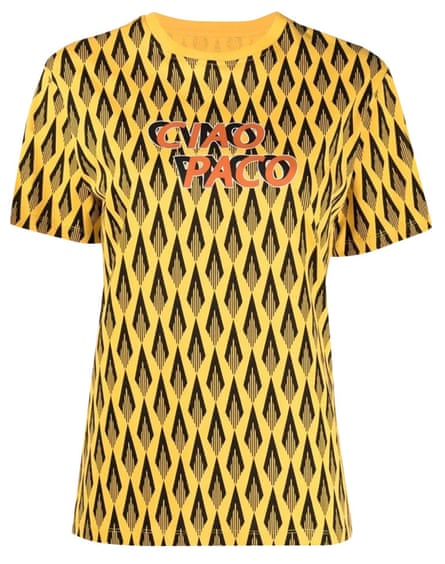 Cetak kuning, mulai £31,90 untuk sewa 4 hari, oleh Paco Rabanne dari hurrcollective.com