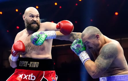 Tyson Fury boxes Oleksandr Usyk at the Kingdom Arena in Riyadh in 2024