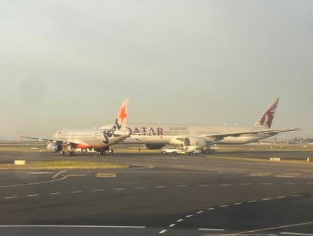 Jetstar and Qatar planes narrowly avoided a collision, pictured, at Sydney airport on 9 August.