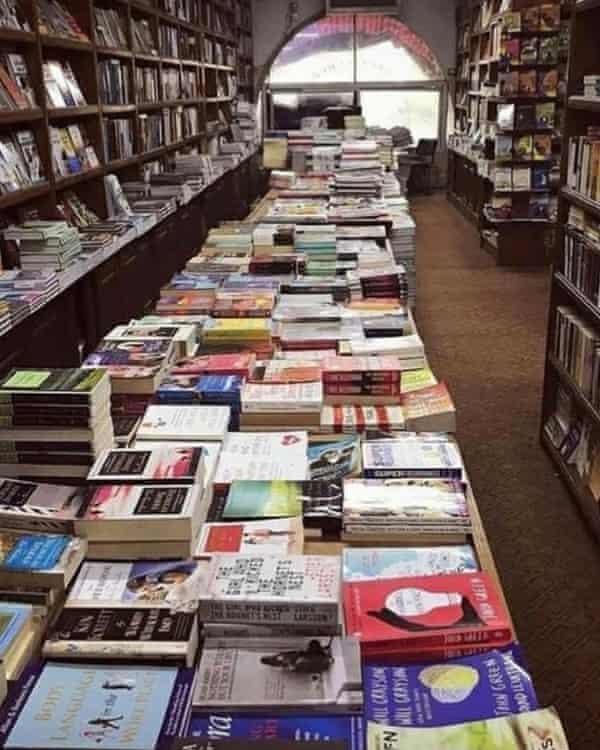 Inside Samir Mansour’s bookshop before it was destroyed by airstrikes in Gaza.