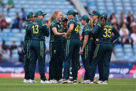 Australia celebrate after Kim Garth’s opening wicket.