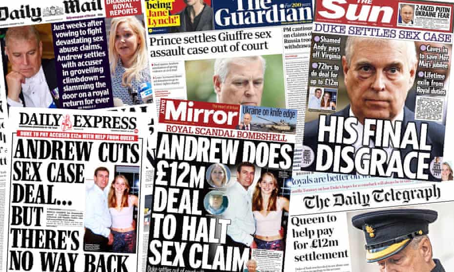 How the papers reported the settlement of Prince Andrew’s sex assault case.