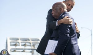 John Lewis and Barack Obama at an event marking the 50th anniversary of the civil rights march from Selma to Montgomery, Alabama, on 7 March 1965, when campaigners led by Lewis were attacked at the Edmund Pettus bridge.