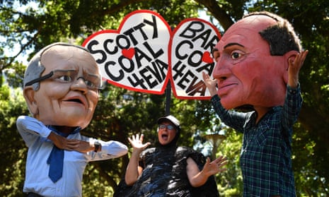 Protesters dressed as Australia prime minister Scott Morrison and deputy prime minister Barnaby Joyce are seen during a rally in Sydney while the Cop26 summit takes place in Glasgow. 