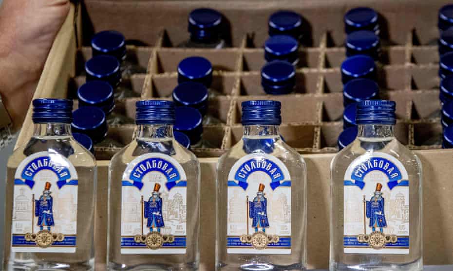 Vodka bottles that were seized by the customs authorities in the port of Rotterdam.