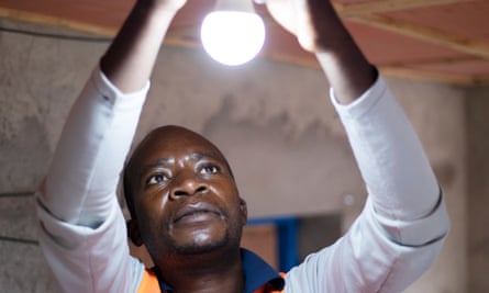 A solar home system is installed in a refugee’s house in Kigeme camp.