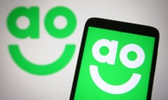 AO World logo of an electrical retailer on a smartphone and a PC screen