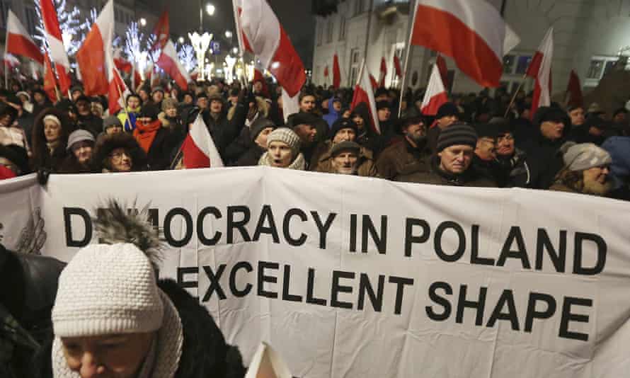 A rally by supporters of the Law and Justice party in Warsaw, Poland in 2016.