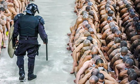 Inmates at the Izalco prison, northwest of San Salvador, during a security operation