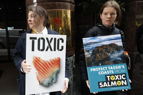 Activists protested outside a Tassal meeting which confirmed shareholder support for a takeover bid.