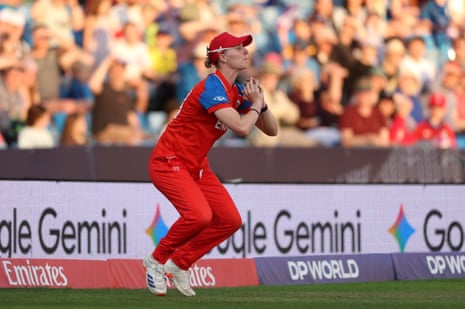 Freya Kemp takes a fine catch to dismiss Megan McColl.