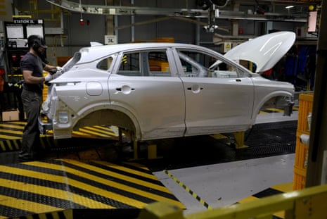 A partly assembled vehicle on the production line for the Qashqai model car at the Nissan car factory in Sunderland, December 2025.