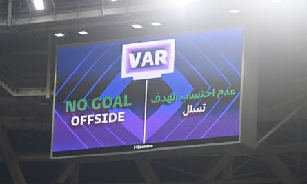 The VAR review rules a goal offside.
