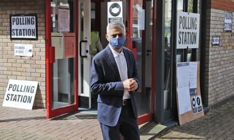Sadiq Khan leaves a polling station in London after voting