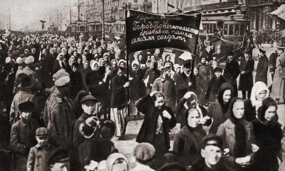 Female protesters in Petrograd (now St Petersburg) on 8 March 1917.