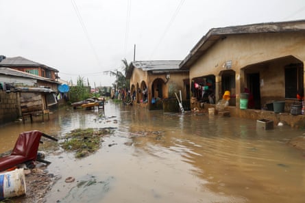 Flood water in the street of Okota, Lagos.
