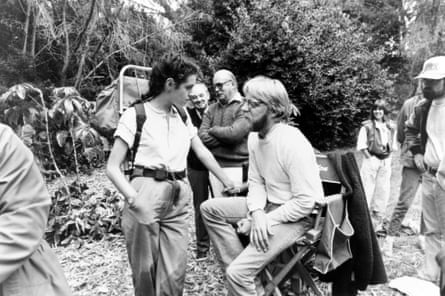 Producer Jonathan Taplin with Sean Young during the filming of Baby: Secret of the Lost Legend, Ivory Coast, 1985.