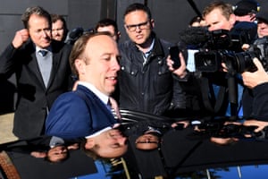 Matt Hancock leaving home this morning.