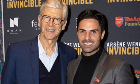 Arsène Wenger and Mikel Arteta at a screening of the Invincible documentary this month