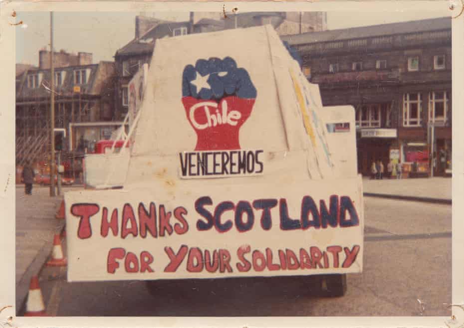 Thanks … a banner at a Scottish parade in 1982.
