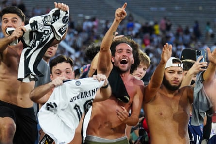 Fans celebrate after Botafogo beat Paris Saint-Germain in the Club World Cup.