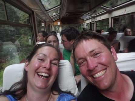 Jenny and Jarod sitting together on the train ride back from Machu Picchu, November 2011