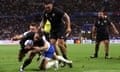 Aaron Smith scores New Zealand’s sixth try in their dominant victory over Italy