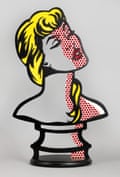 A sculpture recreating a line drawing of a woman’s head and shoulders in three dimensions.